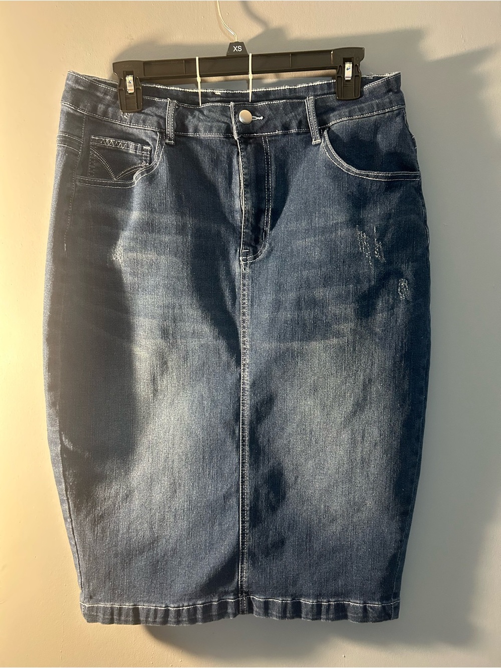 SHEIN Dark Blue Denim Midi Pencil Skirt